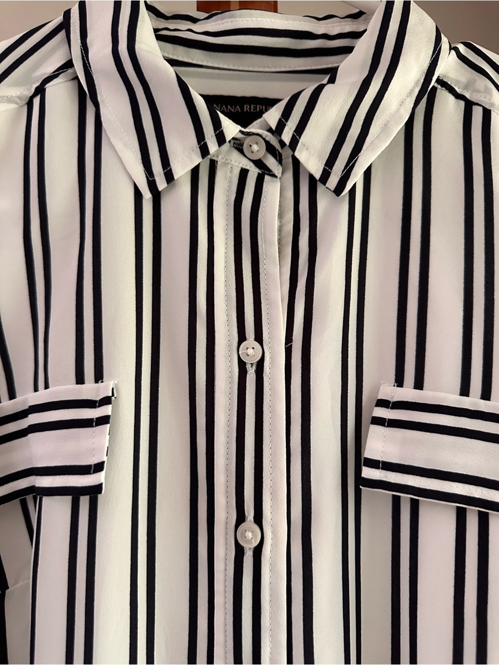 Banana Republic White and Black Vertical Stripe Maxi Shirt Dress - Picture 4 of 8